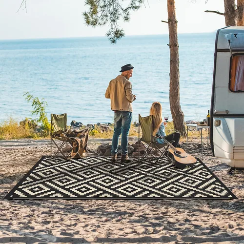 Miniatura 2 de GENIMO Alfombra de exterior impermeable de 5 x 8 pies, alfombras reversibles, alfombra de área, alfombra de plástico para exteriores, alfombra Negro