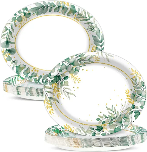 Miniatura 31 de 50 platos de papel ovalados de guinga rojo y verde de Navidad grandes de 11 pulgadas, desechables, decoraciones de fiesta temática de Navidad