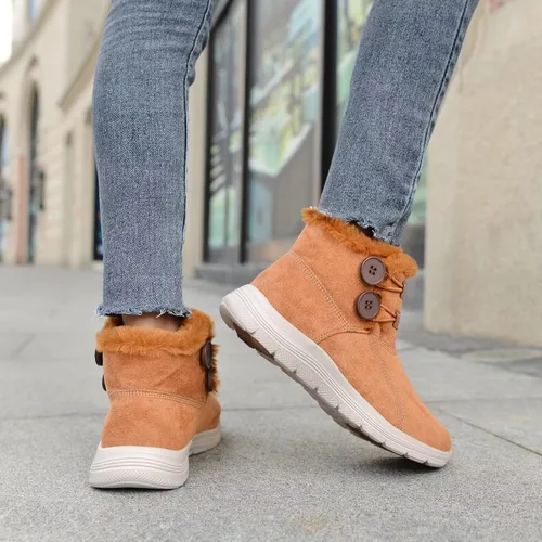 Miniatura 6 de LANCROP Botas de nieve de invierno para mujer, con forro de piel, botines de tobillo sin cordones, cálidos, impermeables, para exteriores