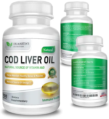 Miniatura 2 de Aceite de hígado de Bacalao sin eructos 100 cápsulas blandas Fuente natural de ácidos grasos Omega 3 EPA y DHA Vitamina A y D Apoya la salud