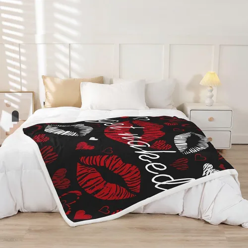 Miniatura 2 de Manta de sherpa sexy de labios rojos, manta de felpa para parejas, enamorados, hombres y mujeres, con citas divertidas, manta de forro polar