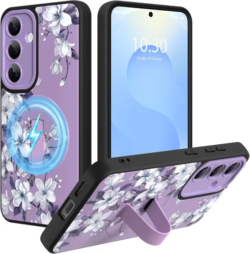 Miniatura 70 de Funda magnética compatible con Samsung Galaxy S25 Ultra para mujeres y hombres, estética flor de durazno, correa de muñeca ajustable incorporada