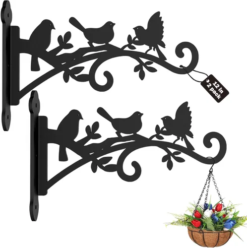 Paquete de 2 ganchos de pared colgantes para plantas de 12 pulgadas, ganchos de pared para comedero de pájaros, gancho de metal resistente para