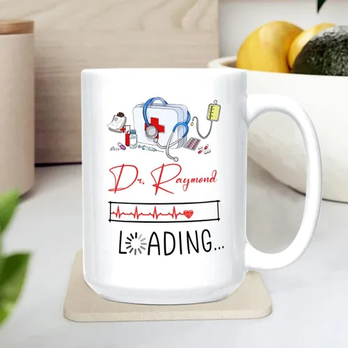 Miniatura 4 de Taza de café personalizada con carga de médico, regalos para hombres, mujeres, estudiantes de doctorado, taza de cerámica blanca personalizada