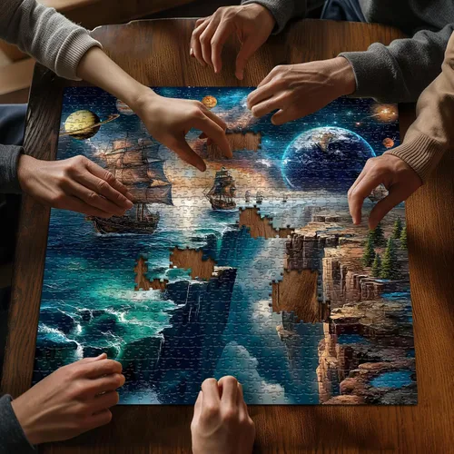 Miniatura 5 de PICKFORU Rompecabezas de paisaje de fantasía de 1000 piezas, rompecabezas de noche estrellada de galaxia del espacio exterior, naturaleza, océano