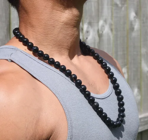 Miniatura 18 de Handmade Black Onyx Crystal Mens Necklace - Grounding Genuine Gemstone Beaded Mala Willpower, Protection, Prosperity Black Choker - Jewelry Gift