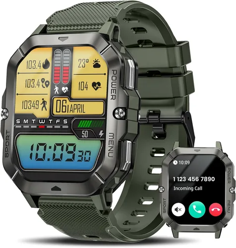 Miniatura 7 de Relojes inteligentes militares para hombres (responder/hacer llamadas), relojes para hombres con presión arterial/frecuencia cardíaca/sueño/más