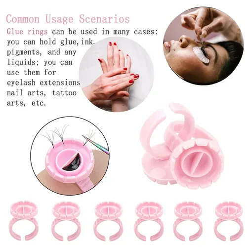 Miniatura 4 de 300 anillos de pegamento para pestañas, anillos de pegamento inteligentes para extensiones de pestañas, anillos desechables para suministros de Rosa