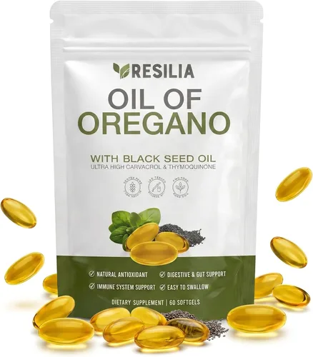 Cápsulas blandas Resilia con aceite de semilla negra, cápsulas de aceite de orégano de grado premium para apoyo inmunológico y digestivo, cápsulas