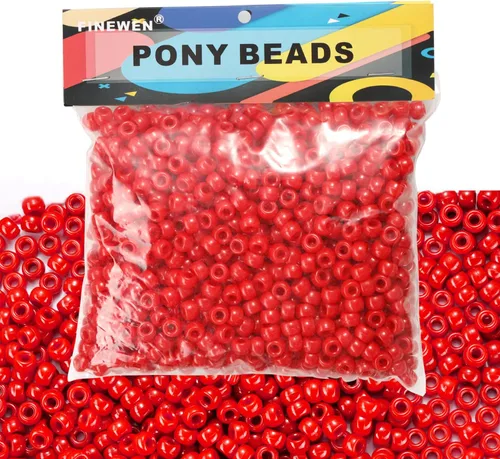 Cuentas de poni rojo (1200 unidades de 0.236 x 0.315 pulgadas), cuentas para manualidades para hacer joyas, trenzado de cabello y manualidades (rojo)