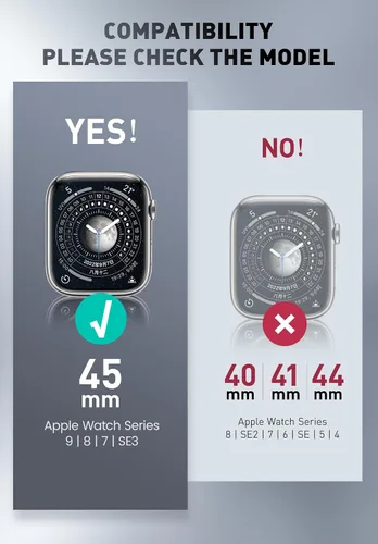Miniatura 2 de i-Blason Correa deportiva de poliuretano termoplástico transpirable a prueba de golpes para Apple Watch 9, 8, 7 (1.772 in) con 2 fundas rígidas Negro