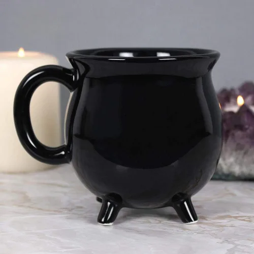 Miniatura 3 de SUMMIT COLLECTION Taza de caldero de cerveza de bruja de 12 onzas líquidas de cerámica, decoración de Halloween, decoración de mesa (negro liso)