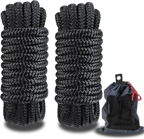 MARINE SYSTEM Cuerda de nailon trenzado doble, línea de muelle de 3/8 pulgadas x 15 pies con ojal de 12 pulgadas para amarrar barcos, color negro