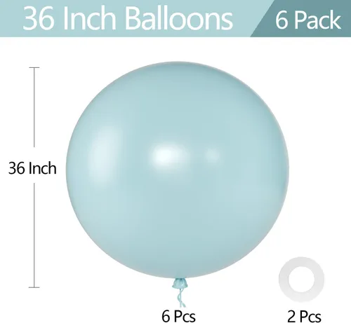 Miniatura 2 de KALOR Globos gigantes retro azul brumoso de 36 pulgadas, paquete de 6 globos de látex grandes redondos retro azul brumoso para aniversario