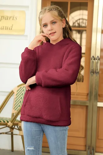 Miniatura 4 de Haloumoning Sudadera con capucha de forro polar mullido para niñas de 4 a 15 años