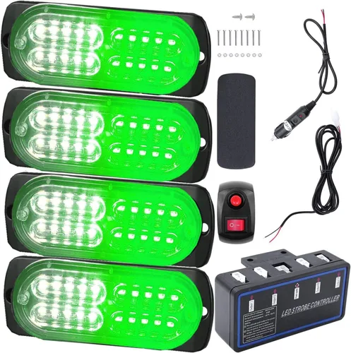 Miniatura 11 de Luces LED de advertencia, 4 piezas, advertencia de emergencia, construcción de peligro, ultra delgada, función de sincronización para automóvil