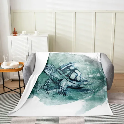 Miniatura 2 de Manta de tortuga, manta de tortuga marina verde de 40 x 50 pulgadas, manta Sherpa de reptil costero de dibujos animados para sofá, cama, manta