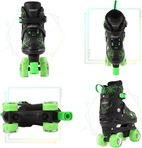 Miniatura 3 de Patines de ruedas Nattork para niños y niñas, patines cuádruples ajustables en 4 tallas para niños con ruedas iluminadas, genial regalo de Verde