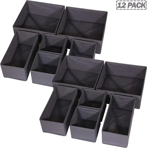 Miniatura 8 de DIOMMELL Paquete de 12 cajas de almacenamiento de tela plegables para armario, aparador, cajón, cestas de tela, contenedores divisores para ropa