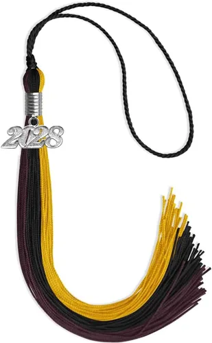 Miniatura 127 de Endea Graduation Borla de triple color con gota de fecha plateada (negro/dorado/granate, 2020)