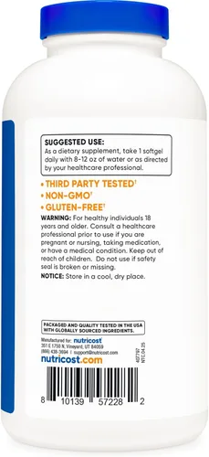 Miniatura 4 de Nutricost Aceite de pescado Omega 3 cápsulas blandas con EPA y DHA (1000 mg de aceite de pescado, 560 mg de Omega-3), 240 cápsulas blandas, sin OMG