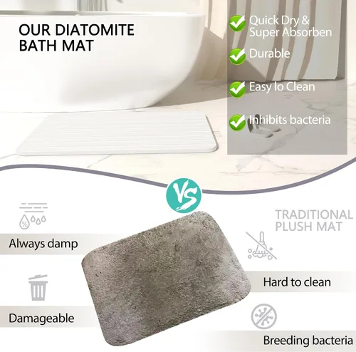 Miniatura 6 de YEECOPON Tapete de baño de piedra de tierra de diatomeas, antideslizante, súper absorbente, tapete de baño para baño, secado rápido, piedra