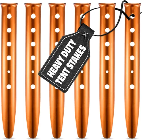 Juego de 6 estacas de aluminio para tiendas de campaña, estacas de arena de 12.6 pulgadas para tiendas de campaña, juego de estacas naranjas en