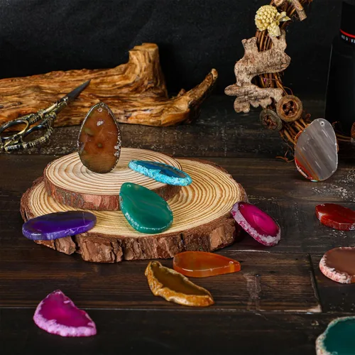 Miniatura 5 de Nuenen 50 piezas de rebanadas de cristales de ágata a granel pulidos, rebanadas irregulares para mesa de luz, cristales curativos, piedras de geoda