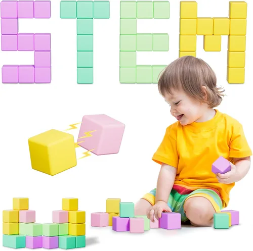 Bloques magnéticos grandes de viaje, 20 bloques de construcción de 1.42 pulgadas para niños pequeños de 3 a 5 años, cubos magnéticos para niños
