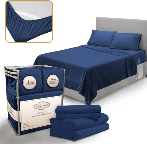 Miniatura 14 de Abeero Home Juego de sábanas de tamaño King, sábanas de hotel de lujo, sábana suave con correas elásticas en las esquinas, sábana de microfibra