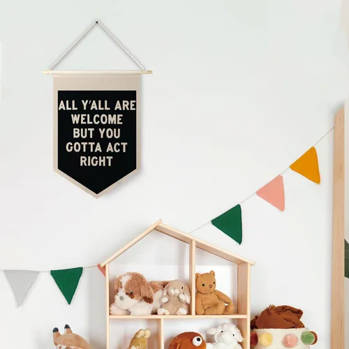 Miniatura 4 de Qpenm Todas Son Bienvenidas Bandera Colgante de Lona para Pared, Impresiones de Banderín Colgante de Bienvenida, Carteles Graciosos e Impresiones