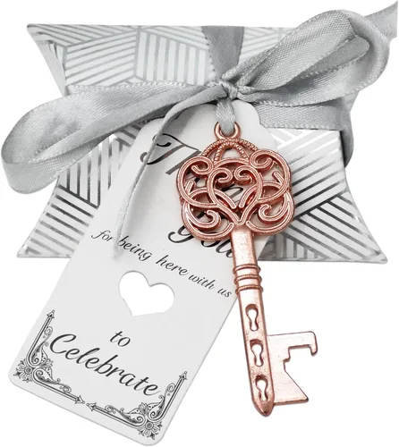 Miniatura 9 de Aokbean Juego de 50 piezas de abrebotellas con llave de esqueleto vintage, recuerdos de boda, regalo de recuerdo para invitados, caja de dulces
