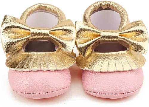 Miniatura 6 de DELEBAO Zapatos de cuna con borla y suela suave para bebés y niños pequeños