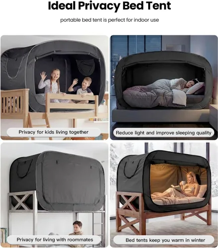 Miniatura 5 de ANC POP Tienda de Cama Twin Dosel de Cama Tienda de Ensueño Portátil para Adultos Tiendas de Dormir Interiores con 2 Puertas Tiendas de Espacio Negro