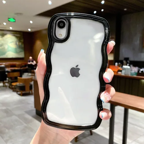 Miniatura 27 de QLTYPRI Funda compatible con iPhone 7/8/SE, bonita funda transparente con marco ondulado rizado para niñas y mujeres, funda protectora de TPU