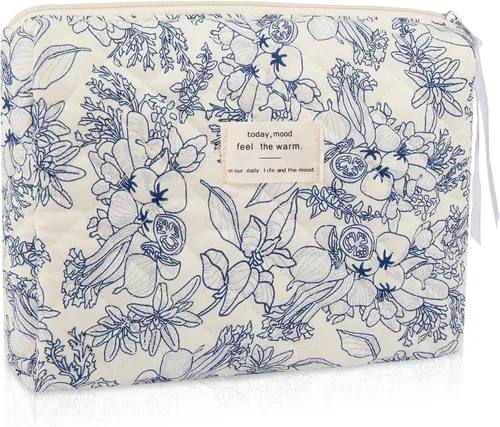 Miniatura 32 de Gosect Bolsa de maquillaje grande, bonita bolsa de cosméticos para mujeres y niñas, bolsa de aseo estética de coqueta floral, bolsa organizadora