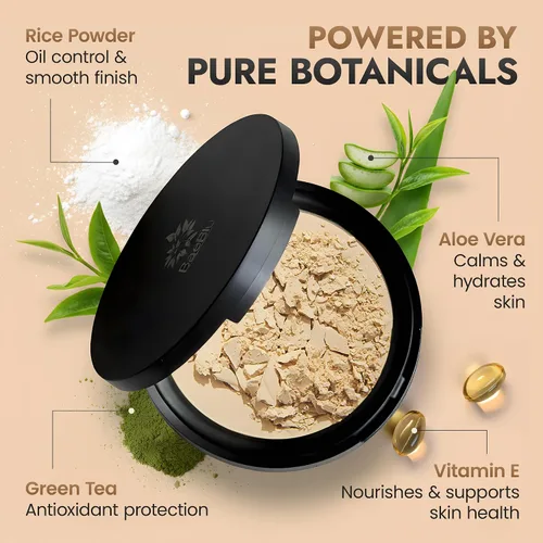 Miniatura 6 de Polvo fijador orgánico prensado – Polvo translúcido sin talco y no tóxico con acabado mate – Absorbe aceite, minimiza los poros, 16 horas de uso