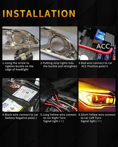 Miniatura 7 de Qasim Tiras LED secuenciales APP Control Bluetooth RGB Multi Color Faro 24 pulgadas LED Correr Luces Diurnas Flexible DRL Tubo Tira 12V 2 Pack