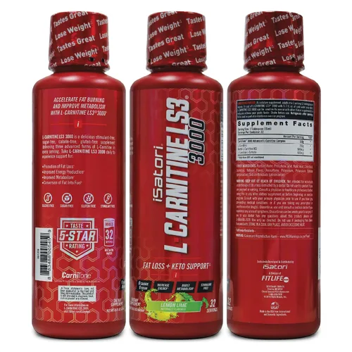 Miniatura 6 de iSatori L-Carnitina LS3 3000, suplemento líquido de triple mezcla de L carnitina, con acetilo y tartrato, energía libre de estimulantes, baja