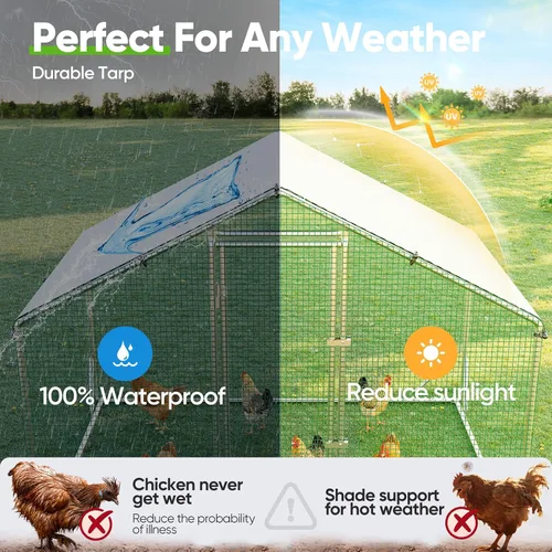 Miniatura 4 de Quictent Gallinero grande de metal para más de 10 aves de corral con paño de hardware lateral y cubierta impermeable, serie avanzada para Blanco