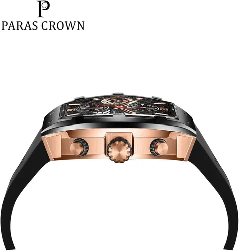 Miniatura 8 de Paras Crown Watches for Men Luxury Fashion Analog 50M Waterproof Sports Watch with Tonneau Dial Luminous Quartz Business Wrist Watch