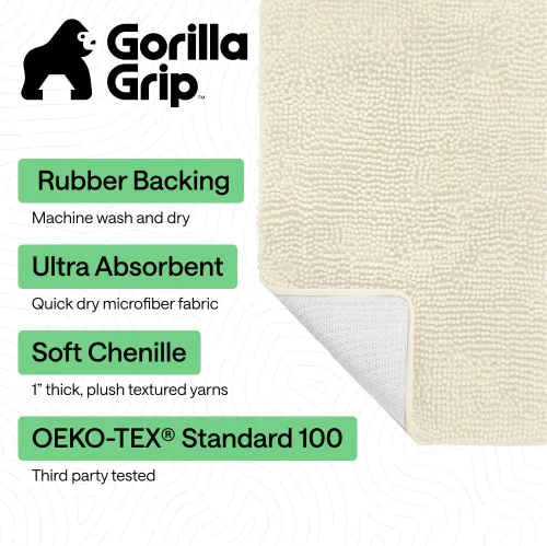 Miniatura 427 de Gorilla Grip - Tapete de baño de felpilla gruesa, suave y absorbente, secado rápido, de microfibra, con reverso de caucho, para piso de ducha, Nube