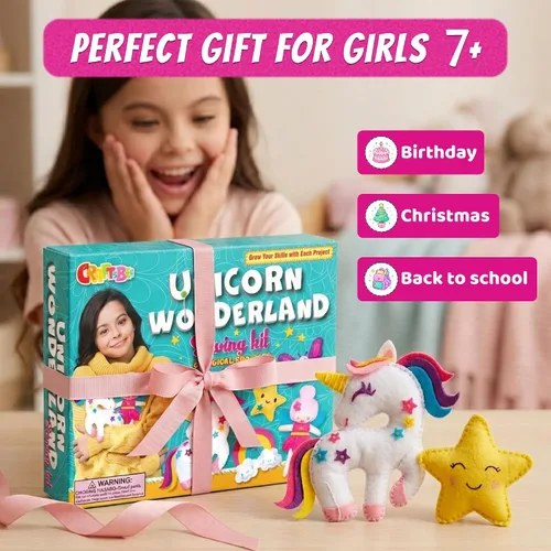Miniatura 7 de Kit de Costura de Unicornio Mágico para Niñas de 7+ - Crea 5 Adorables Animales de Fieltro y una Almohada Acogedora - Manualidades DIY Divertidas