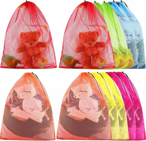 Miniatura 6 de Berlune 24 bolsas de lavandería grandes de 32 x 24 pulgadas, coloridas bolsas de malla extra grande a granel con cordón de malla resistente, lavable