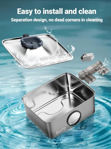 Miniatura 8 de Kastty Fuente de agua para perros de 15L/4 galones, fuente de agua grande de acero inoxidable para mascotas con luz LED de nivel de agua