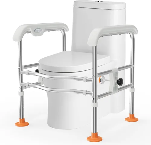 Barras de seguridad para inodoro resistentes para personas mayores (297 kg), armazón de seguridad para inodoro ajustable con asas para ancianos,