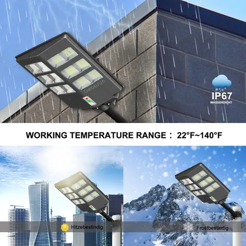 Miniatura 7 de Gebosun Luz de inundación solar de 600 W para exteriores, 60000 lm 7000 K, luz solar LED de seguridad solar IP65 impermeable del atardecer al