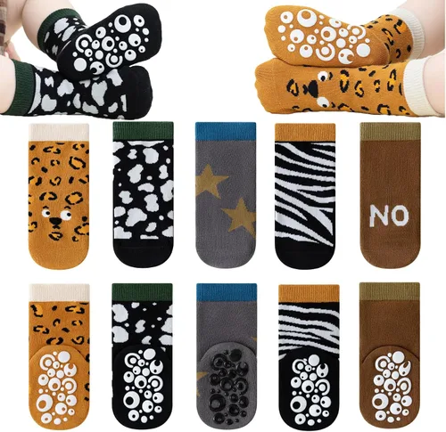 Calcetines antideslizantes para bebés, calcetines de tobillo antideslizantes con agarres, calcetines para recién nacidos, niñas y niños, 5 pares