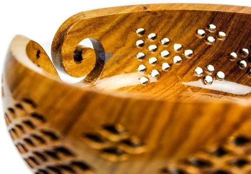 Miniatura 11 de Nagina International Cuencos de almacenamiento de hilo hechos a mano de palisandro prémium con parrillas decorativas talladas hechas a mano