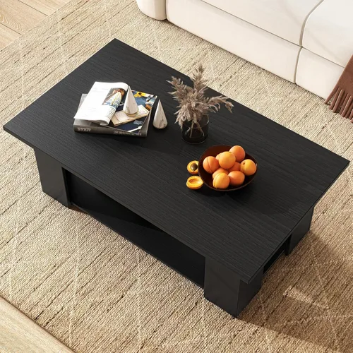 Miniatura 4 de GOFLAME Mesa auxiliar con almacenamiento, mesa central moderna para espacios pequeños, mesas de té decorativas para sala de estar, sala de Negro